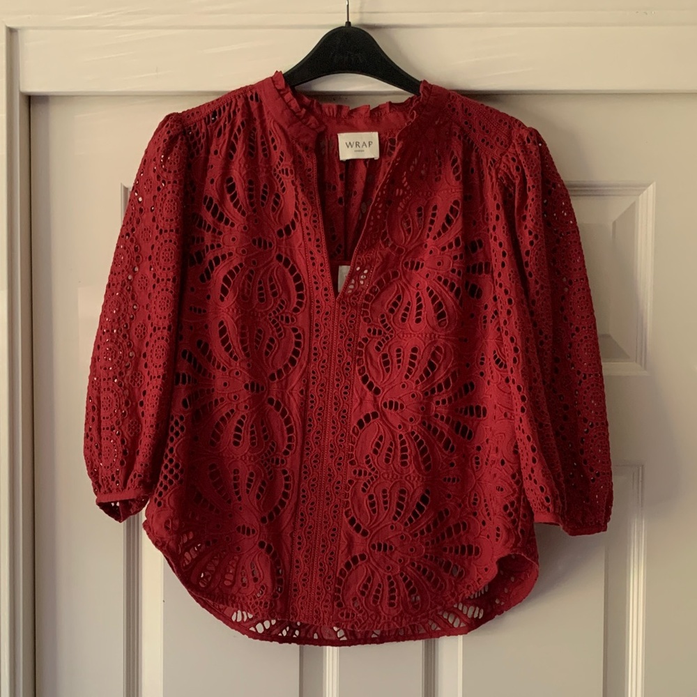 Wrap London Broderie anglaise blouse, with camisole, deep raspberry, worn once